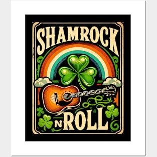 Shamrock n Roll Guitar St Patricks Day Men Women Kids Irish Fun Posters and Art